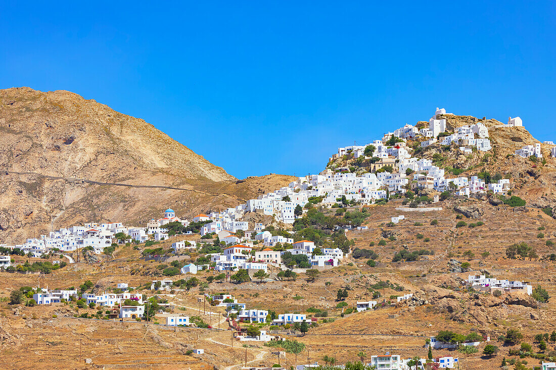 View of the hilltop village of Chora, Chora, Serifos Island, Cyclades Islands, Greece