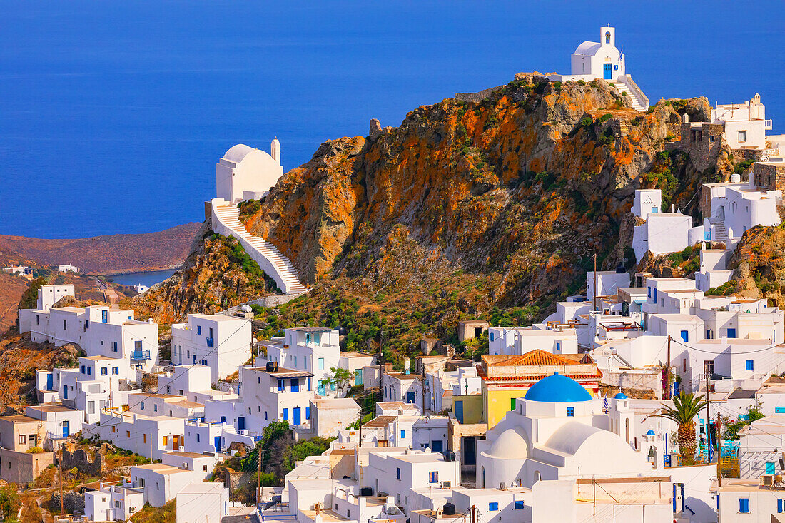 View of the hilltop village of Chora, Chora, Serifos Island, Cyclades Islands, Greece