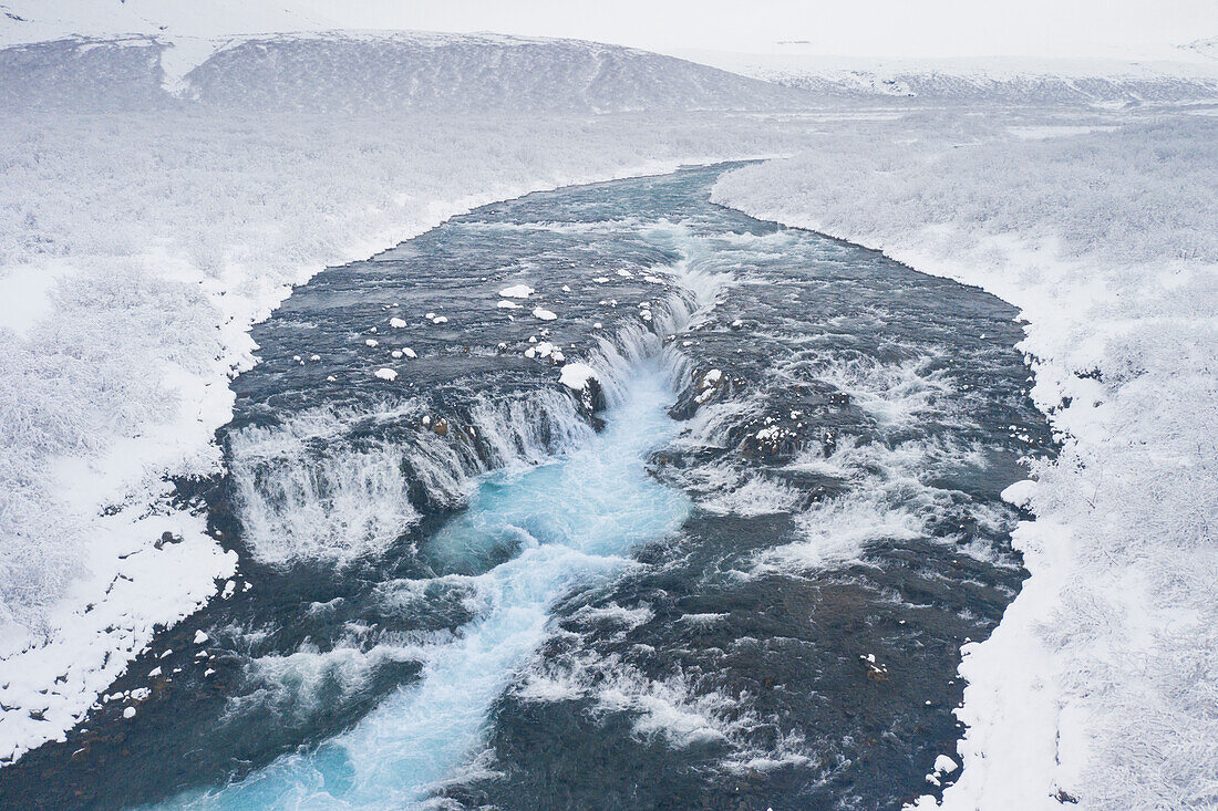  Bruarfoss waterfall, winter, Sudurland, Iceland 