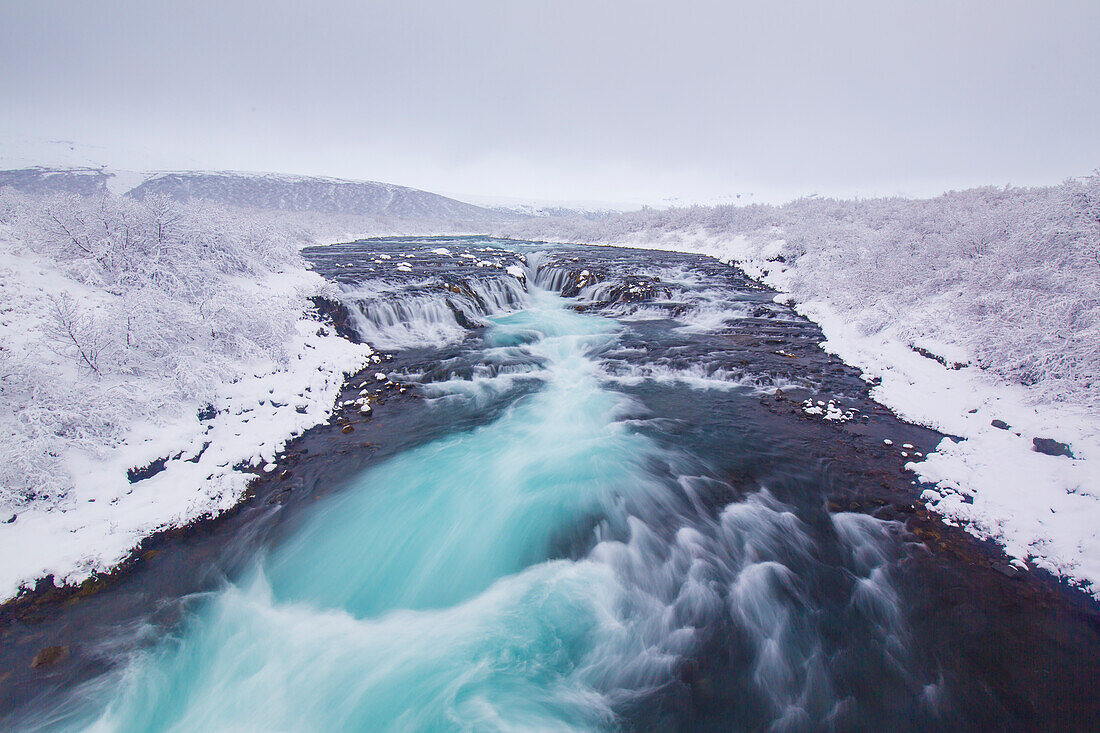  Bruarfoss waterfall, winter, Sudurland, Iceland 