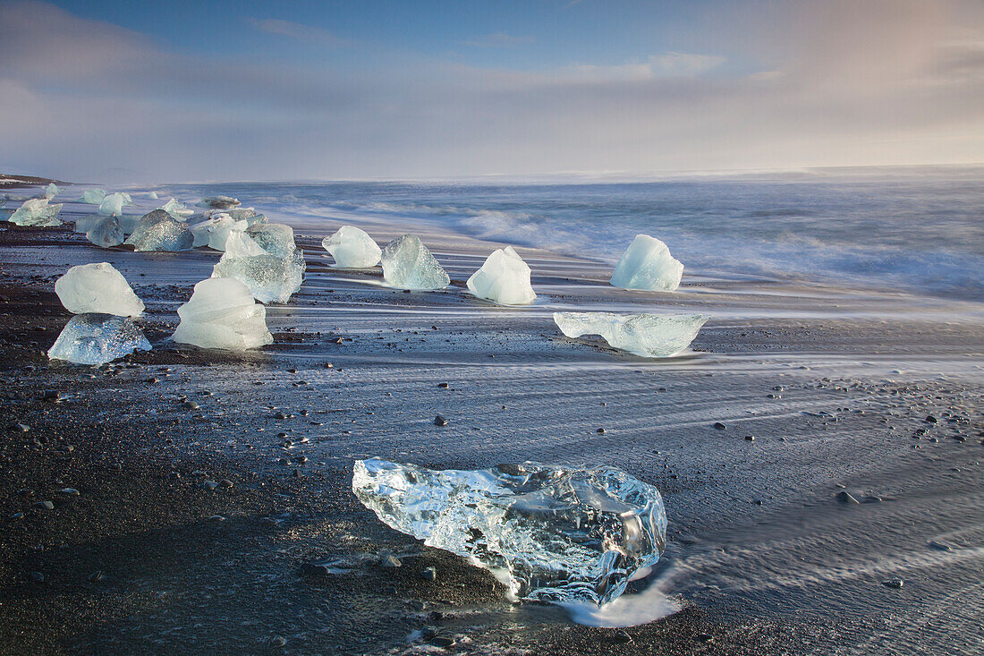  Chunks of ice on Breidamerkursandur beach, Sudursveit, Iceland 