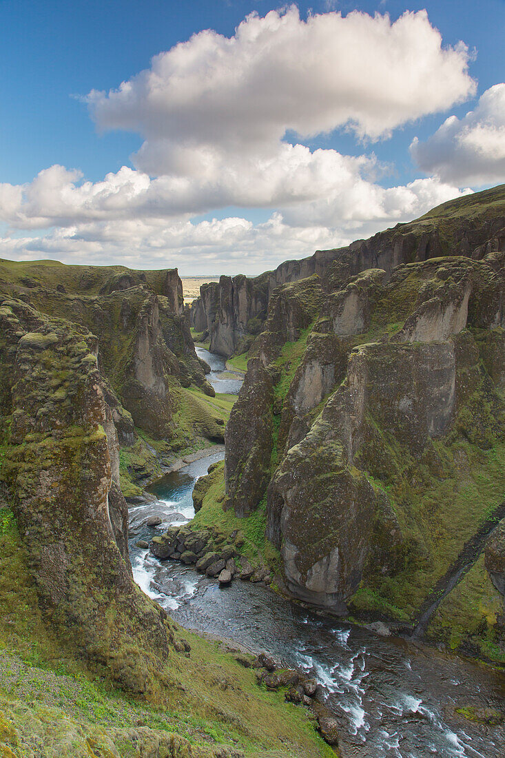  View into the Fjadrargljufur gorge, winter, Iceland 