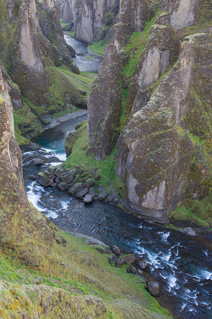  View into the Fjadrargljufur gorge, winter, Iceland 