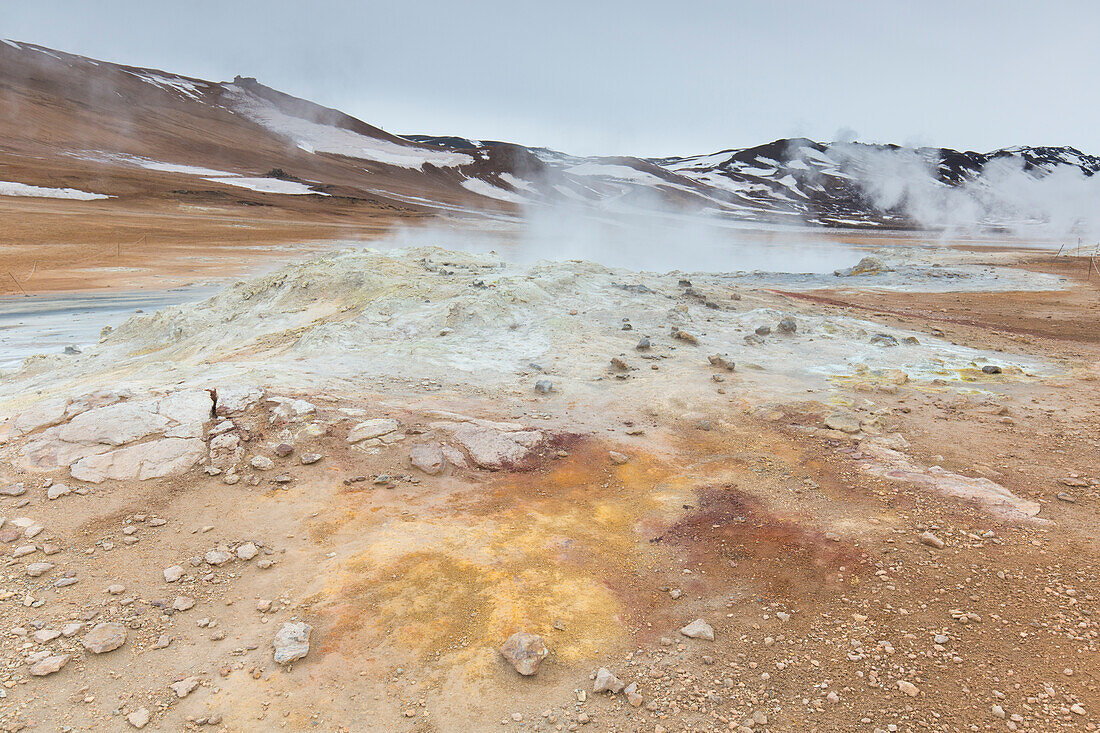  Hveraroend solfatara field on Namafjall mountain in the Krafla volcanic system, Nordurland eystra, Iceland 