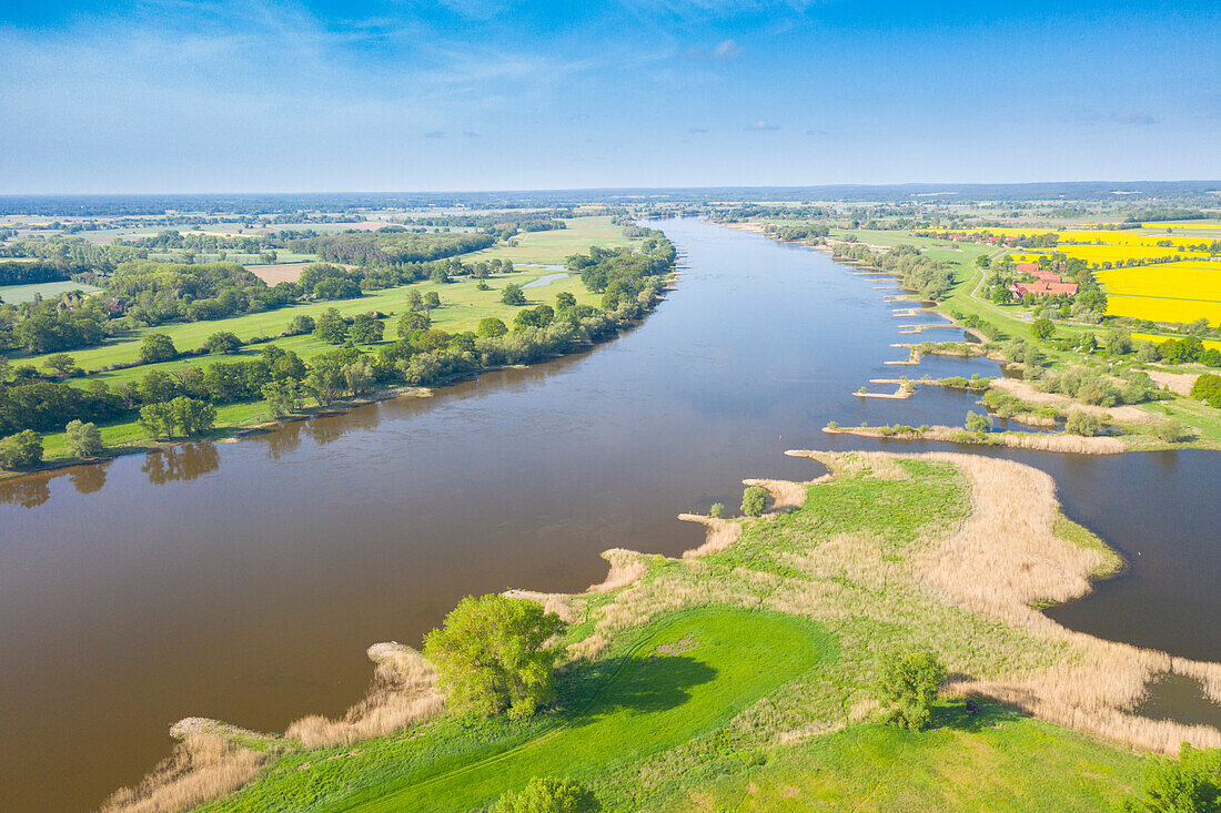  Aerial view of the Elbe, Elbe River Landscape Biosphere Reserve, Lower Saxony, Germany 