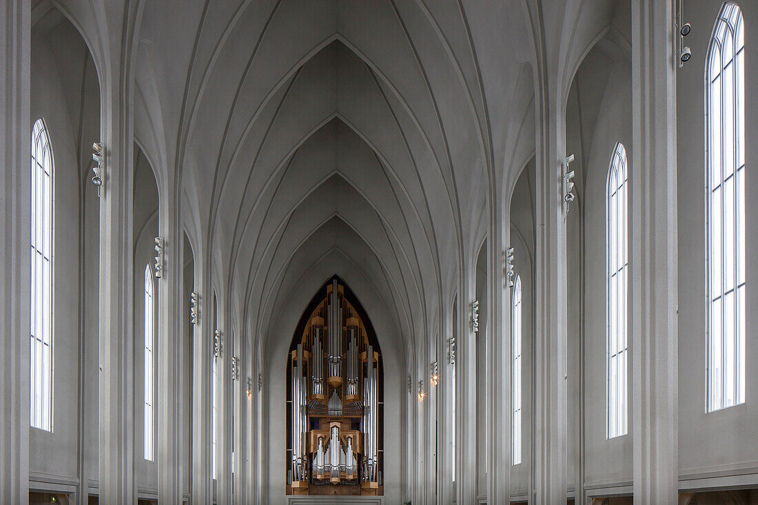 Hallgrimskirche, Blick auf die Orgel, Reykjavik, Island