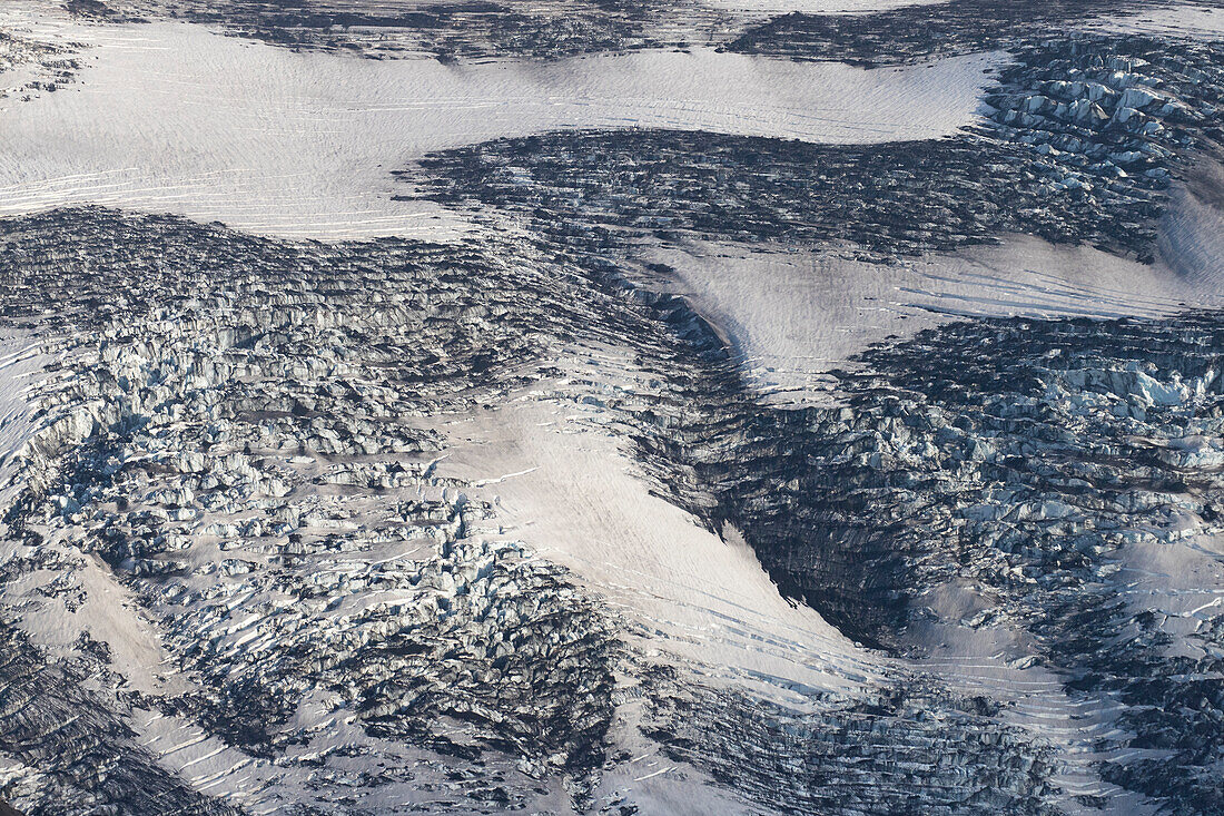  View of the glacier from the volcano Eyjafjallajoekull, aerial view, summer, Iceland 