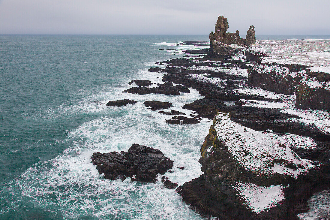  Basalt cliffs Londrangar, winter, Snaefellsnes, Iceland 