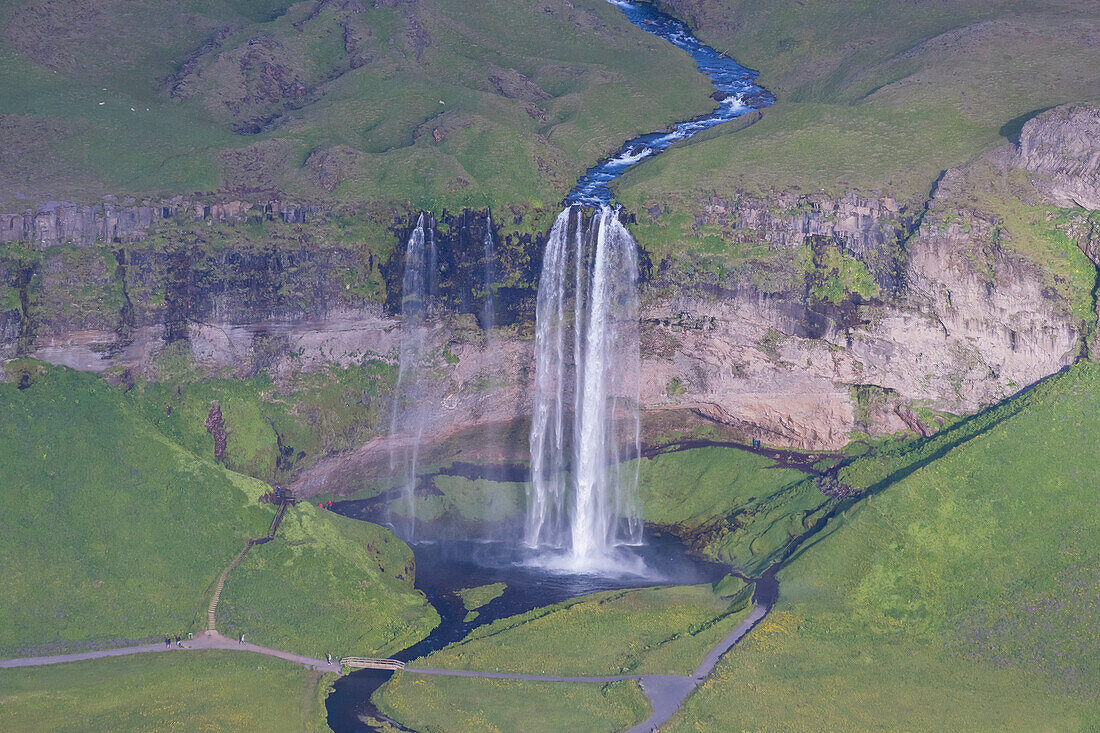  Seljalandsfoss, aerial view, summer, Iceland 