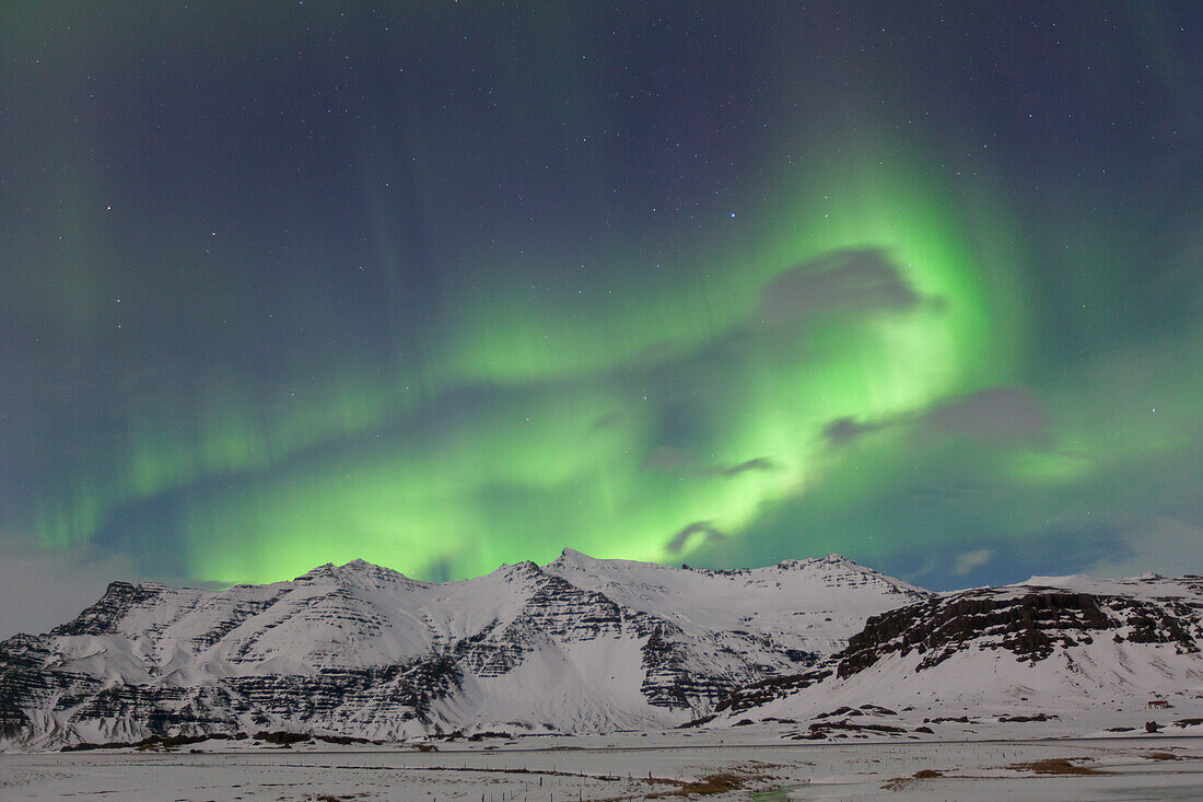  Northern lights, Aurora borealis, in the night sky, winter, Iceland 