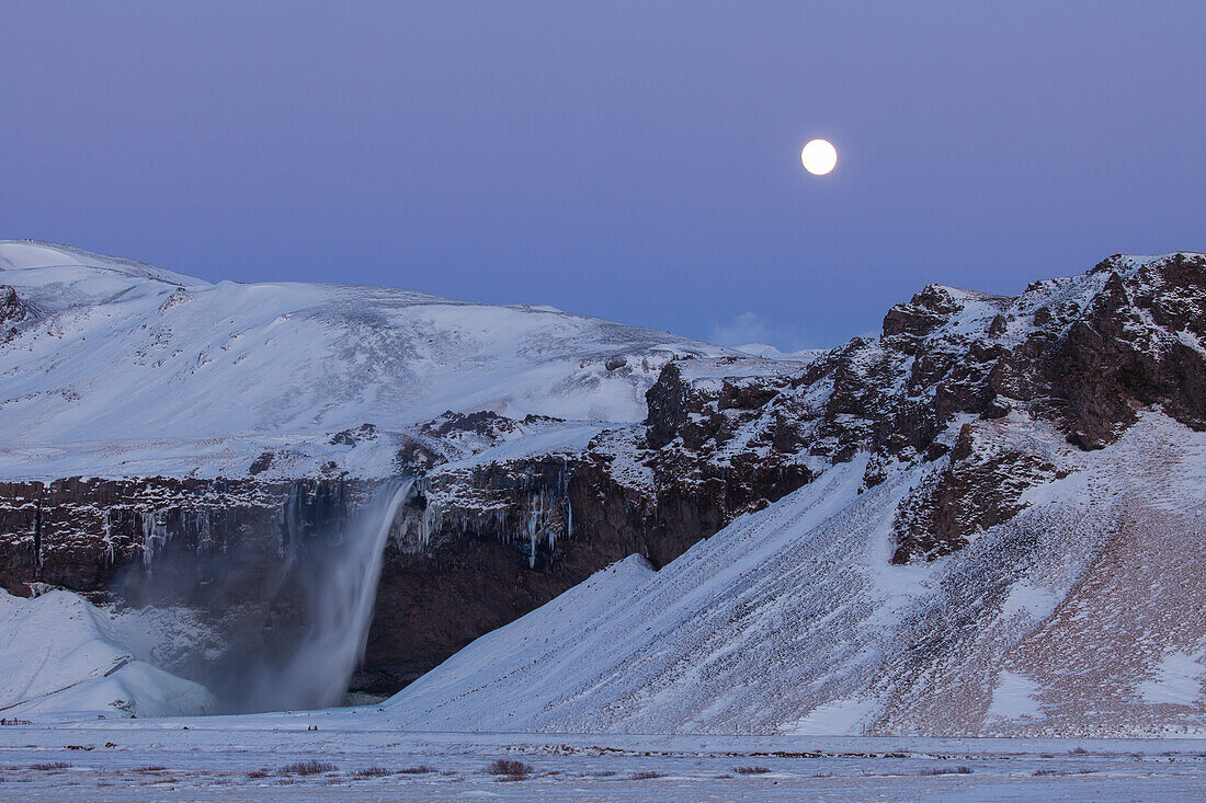  Seljalandsfoss, 66m high waterfall, winter, Iceland 