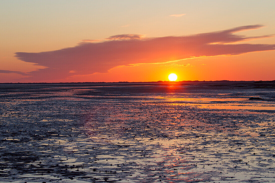  Evening mood, sunset, Wadden Sea National Park, Schleswig-Holstein, Germany 