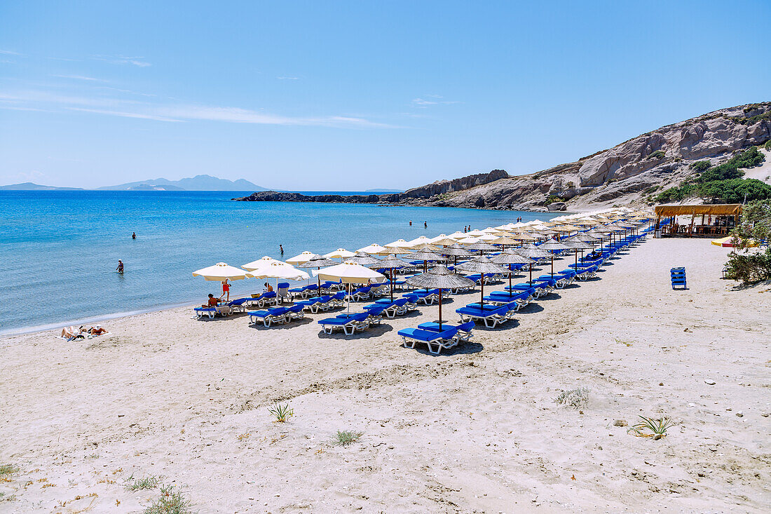  Paradise Beach (Bubble Beach) near Kefalos on the island of Kos with a view of the islands of Giali and Nissiros (Nissyros, Nisiros) in Greece 