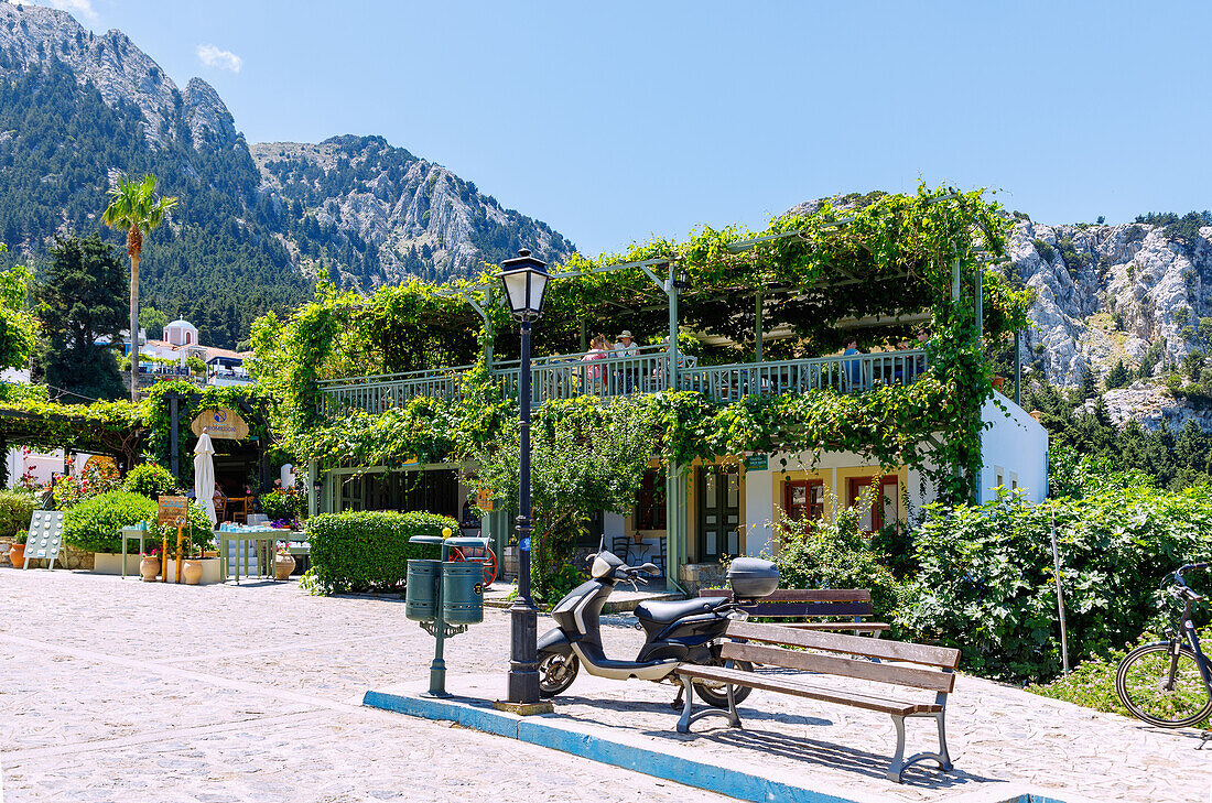  Mountain village Zia with taverns and church Agios Georgios on the island of Kos in Greece 