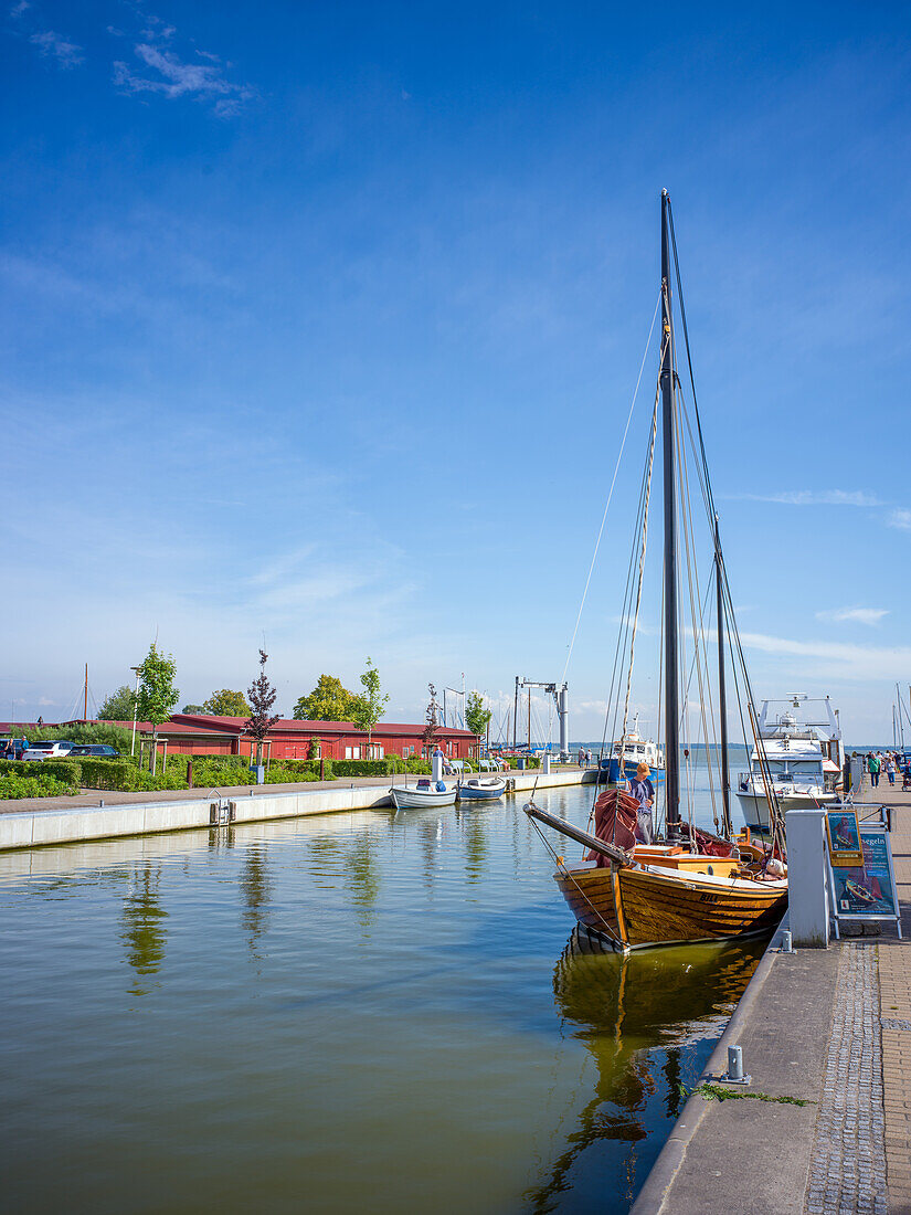  Zeesen boat in the port of Althagen, Ahrenshoop, Baltic Sea, Fischland, Darß, Vorpommern-Rügen district, Mecklenburg-Vorpommern, Western Pomerania region, Germany, Europe 