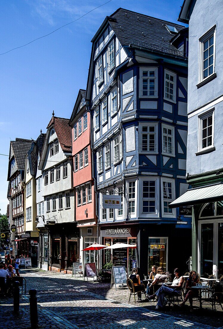  House of Jakob and Wilhelm Grimm in Barfüßerstraße, corner house, old town of Marburg, Hesse, Germany 