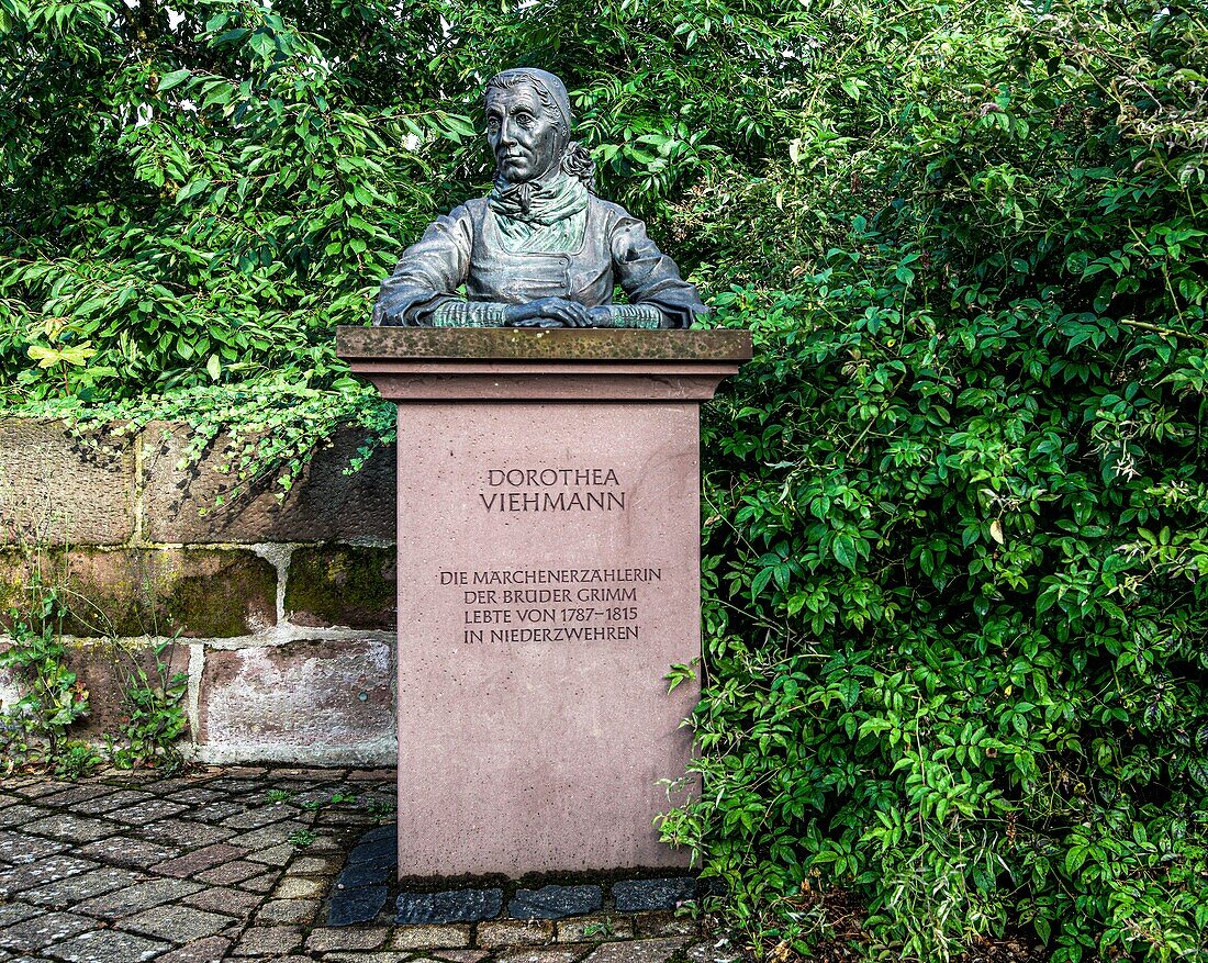  Bust of Dorothea Viehmann, Fairy Tale Square, Fairy Tale Quarter Niederzwehren, Kassel, Hesse, Germany 