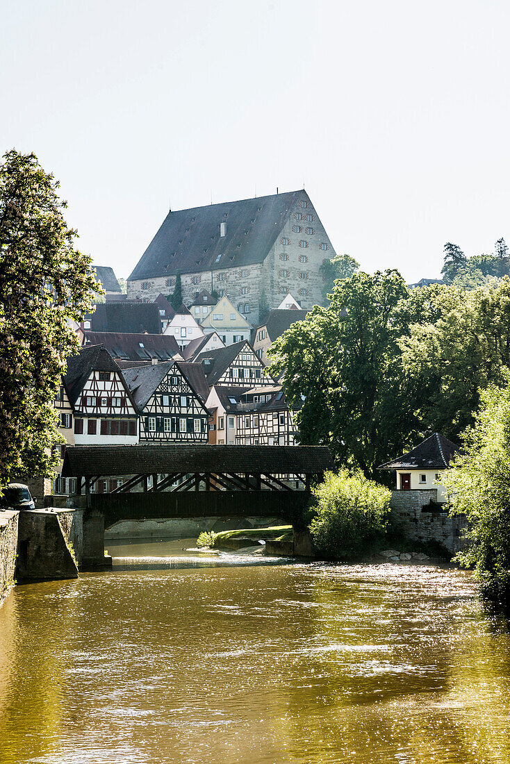  Medieval town and half-timbered houses, Schwäbisch Hall, Kochertal, Kocher, Hohenlohe, Franconia, Baden-Württemberg, Germany 