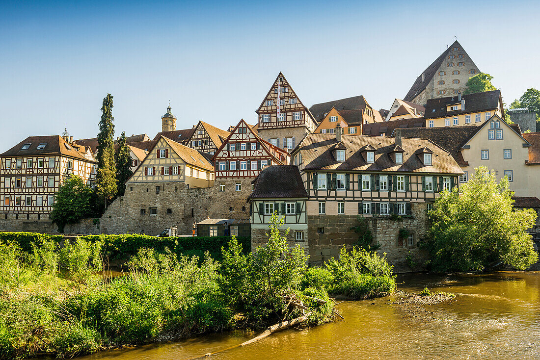  Medieval town and half-timbered houses, Schwäbisch Hall, Kochertal, Kocher, Hohenlohe, Franconia, Baden-Württemberg, Germany 