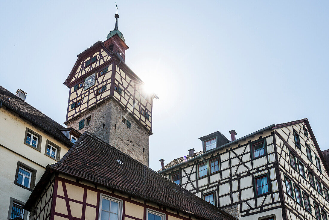  Medieval town and half-timbered houses, Schwäbisch Hall, Kochertal, Kocher, Hohenlohe, Franconia, Baden-Württemberg, Germany 