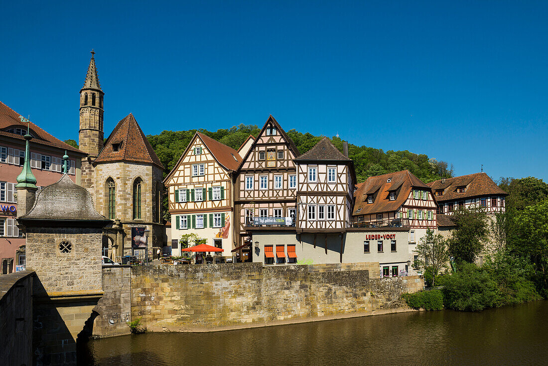 Mittelalterliche Stadt und Fachwerkhäuser, Schwäbisch Hall, Kochertal, Kocher, Hohenlohe, Franken, Baden-Württemberg, Deutschland