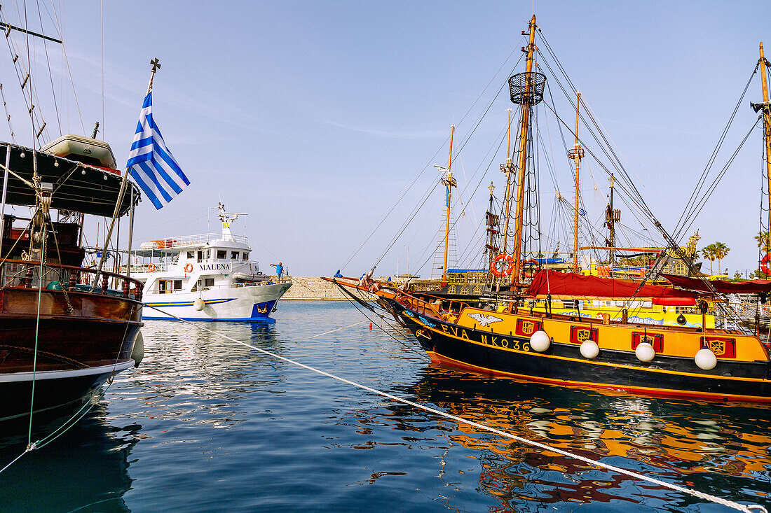  Excursion boats in the port of Kos Town on the island of Kos in Greece 