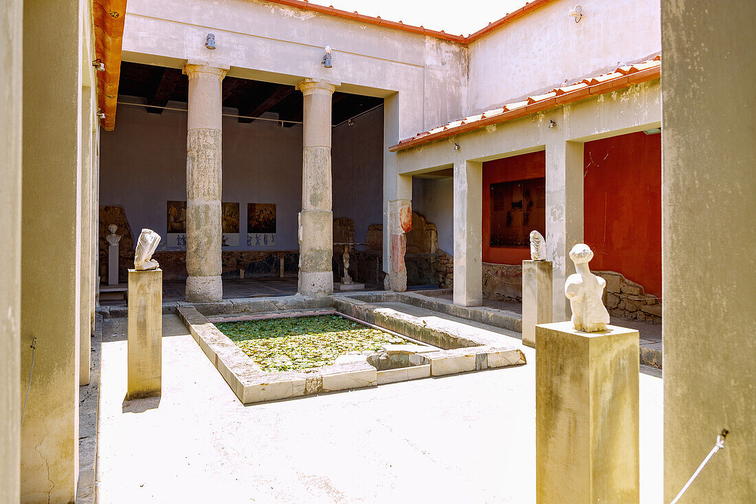  Casa Romana in Kos Town on the island of Kos in Greece: courtyard with water lily pond  