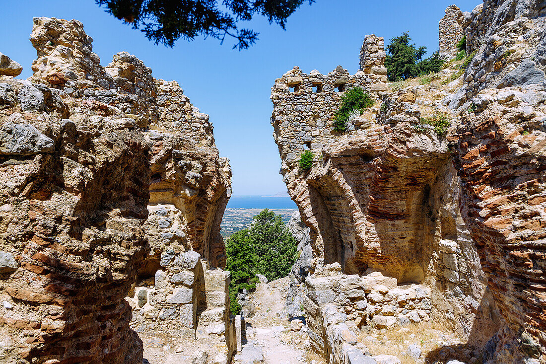  Vault remains at the entrance gate of the castle ruin Castro of Paleo Pyli (Palio Pili, Palea Pyli, Alt-Pyli, Old Pyli) on the island of Kos in Greece 