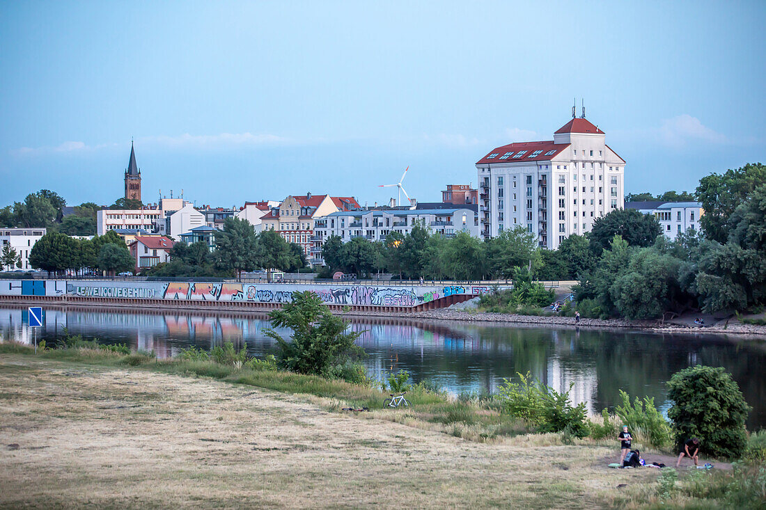  View from the city park over the Elbe to Buckau, Magdeburg, Saxony-Anhalt, Central Germany, Germany, Europe 