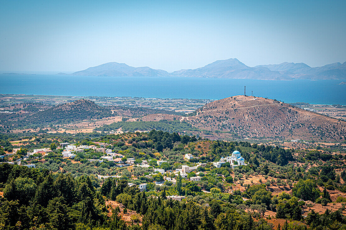 Blick über die Insel Kos in Griechenland vom Nationalpark Zia, Zia, Kos, Griechenland