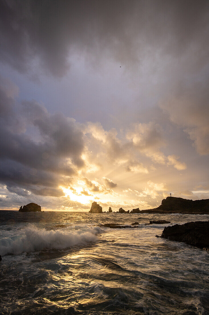  Pointe des Chateaux, rocks in the sea, sunrise, Pointes des colibris, Guadeloupe, French Antilles, France, Europe 