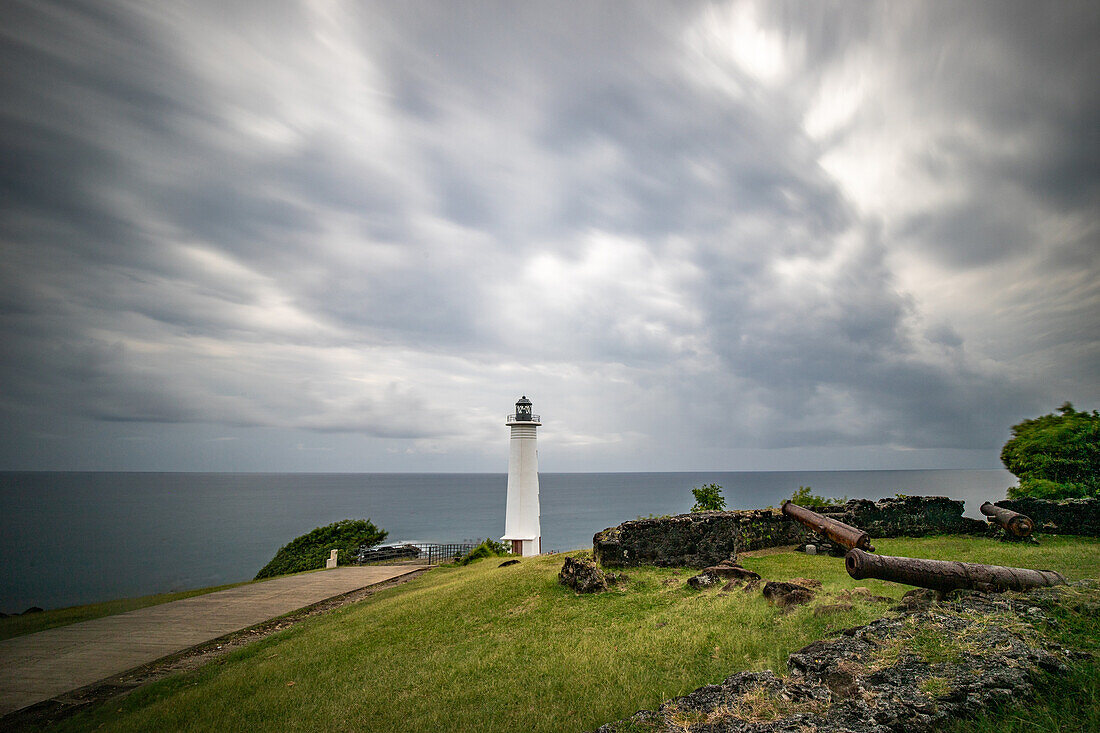  Le Phare du Vieux-Fort, lighthouse at night, Vieux-Fort, Guadelupe French Antilles, France, Europe 