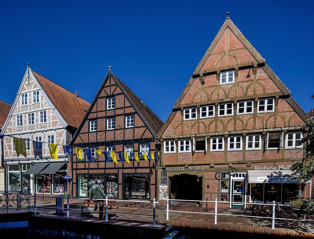  Town houses on the Westfleth, old town of Buxtehude, Lower Saxony, Germany 