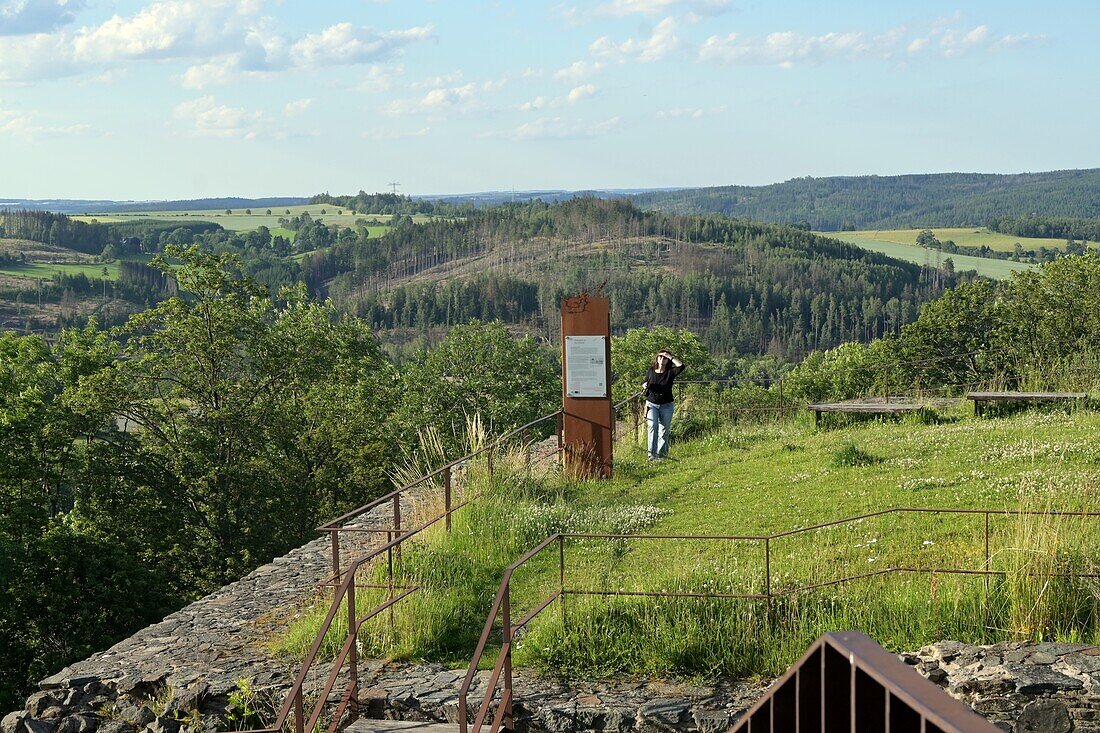  View from Lichtenberg Castle, Franconian Forest, Upper Franconia, Bavaria, Germany 