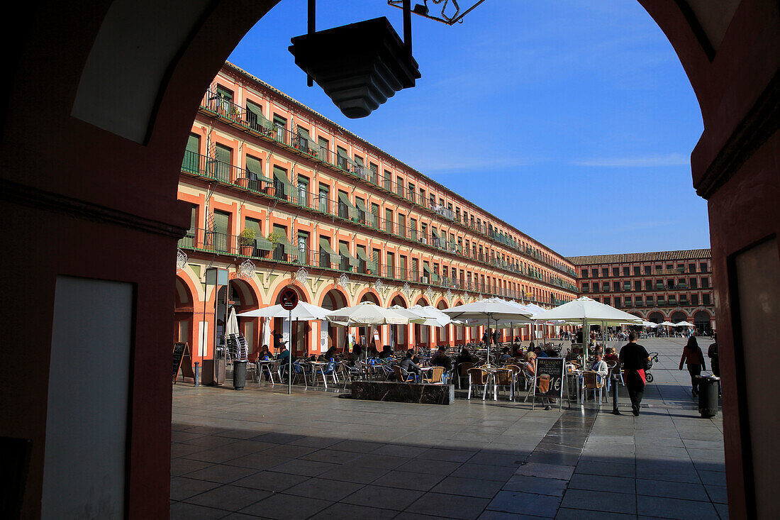 Historic buildings in Plaza de Corredera seventeenth century colonnaded square, Cordoba, Spain