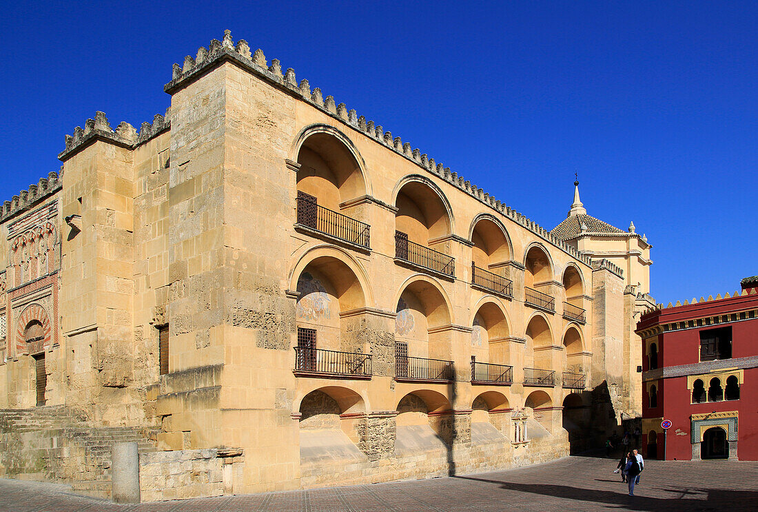 Symmetrical pattern of balconies in the historic Great Mosque Mezquita complex of buildings, Cordoba, Spain