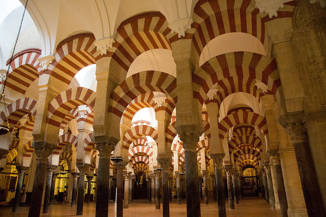 Moorish arches in the former mosque now cathedral, Cordoba, Spain