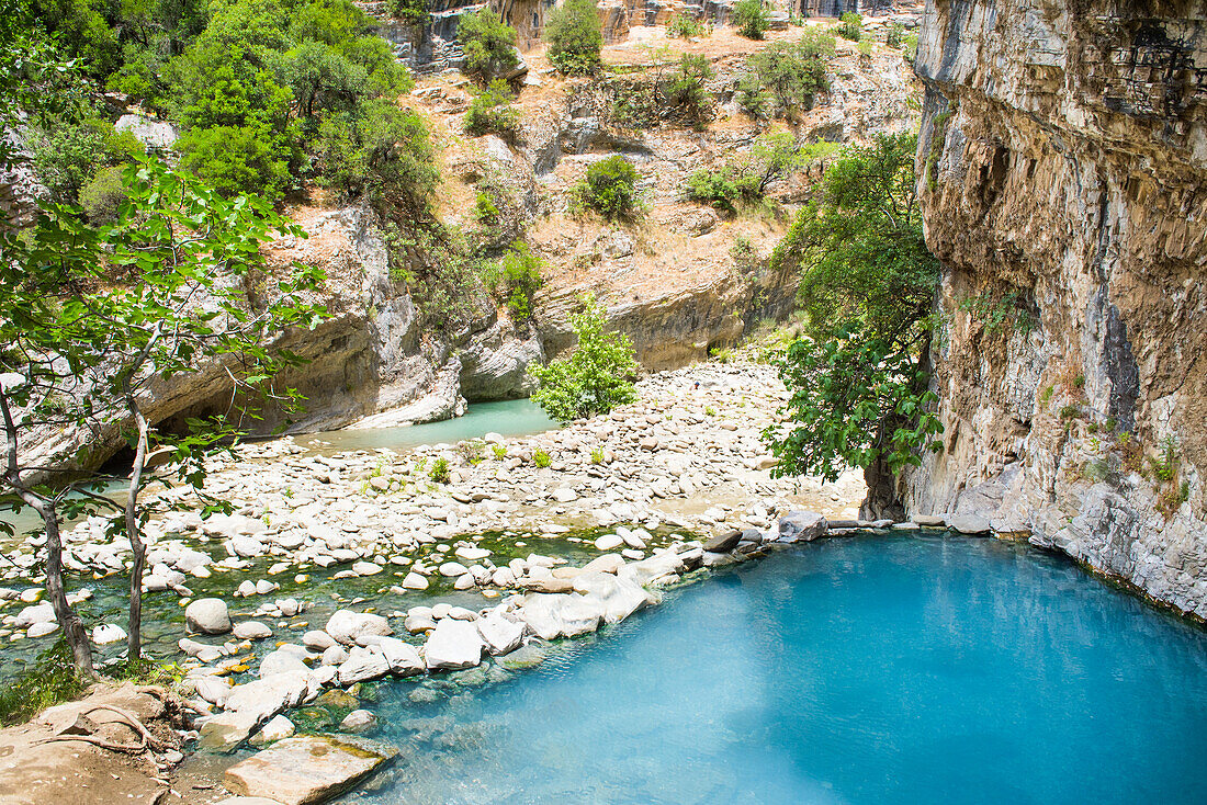 Hot Springs at the Langarice Canyon, Vjosa or Vjosë River, Albania, Southeastern Europe