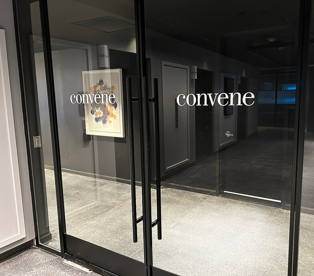 Convene, premium office and event space, lobby entrance, 530 Fifth Avenue, New York City, New York, USA