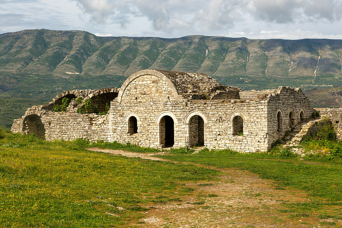 Ruined building in the citadel area of Berat castle, UNESCO World Heritage Site, Berat, Albania, Europe