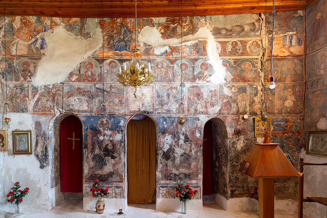 Interior of Greek Orthodox church of Saint Mary, or Panagia Monastery, Dhermi, Albania