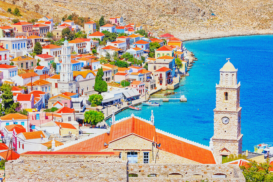 Emporio town, top view, Halki Island, Dodecanese Islands, Greece