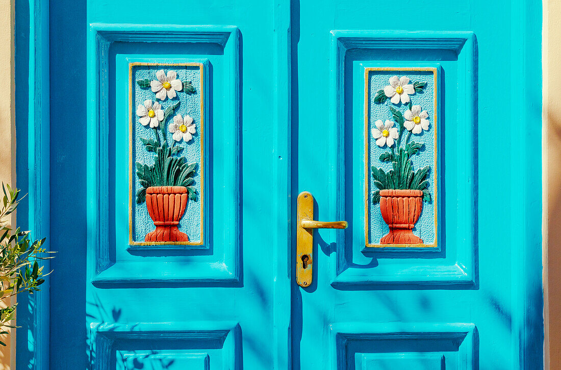 Traditional house door, Halki Island, Dodecanese Islands, Greeece