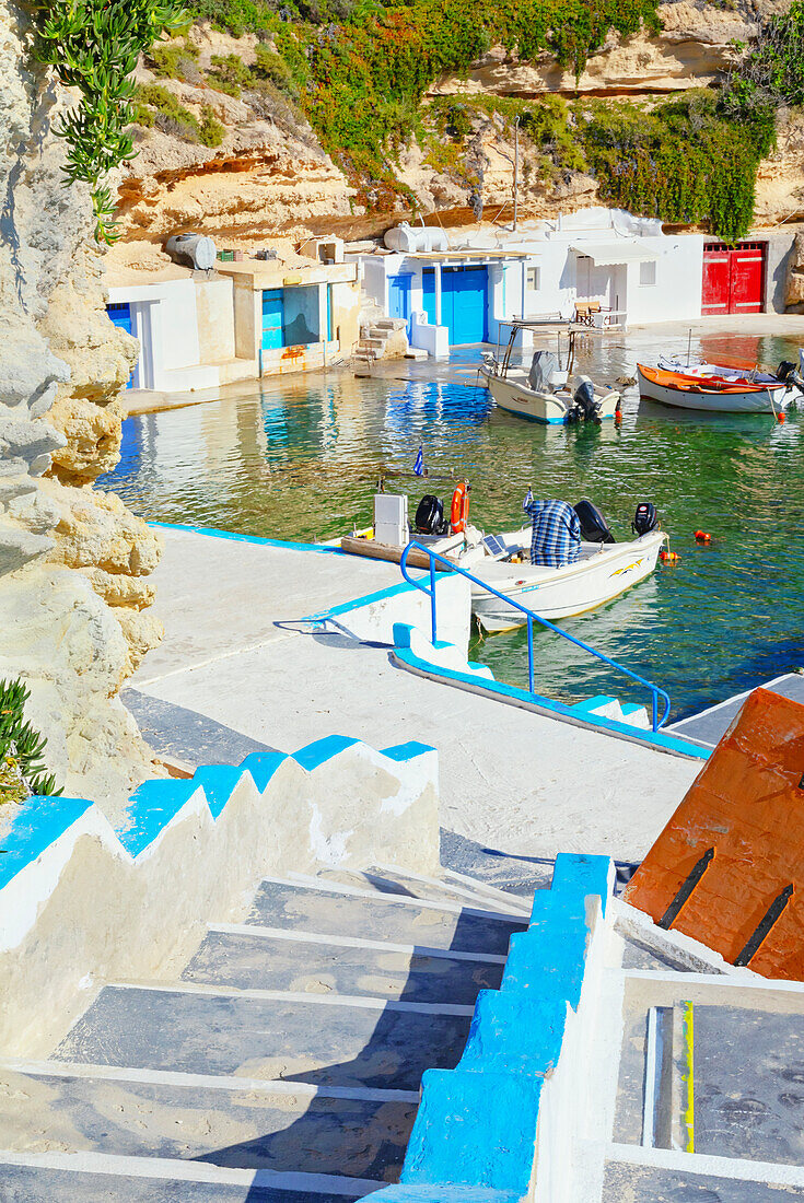 The small fishing village of Mandrakia, Mandrakia, Milos Island, Cyclades Islands, Greece