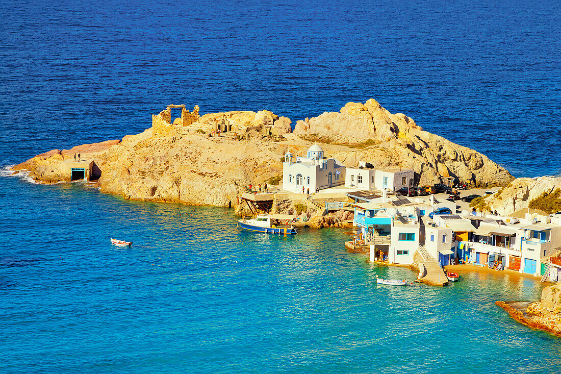 Firopotamos village, high angle view, Firopotamos, Milos Island, Cyclades Islands, Greece