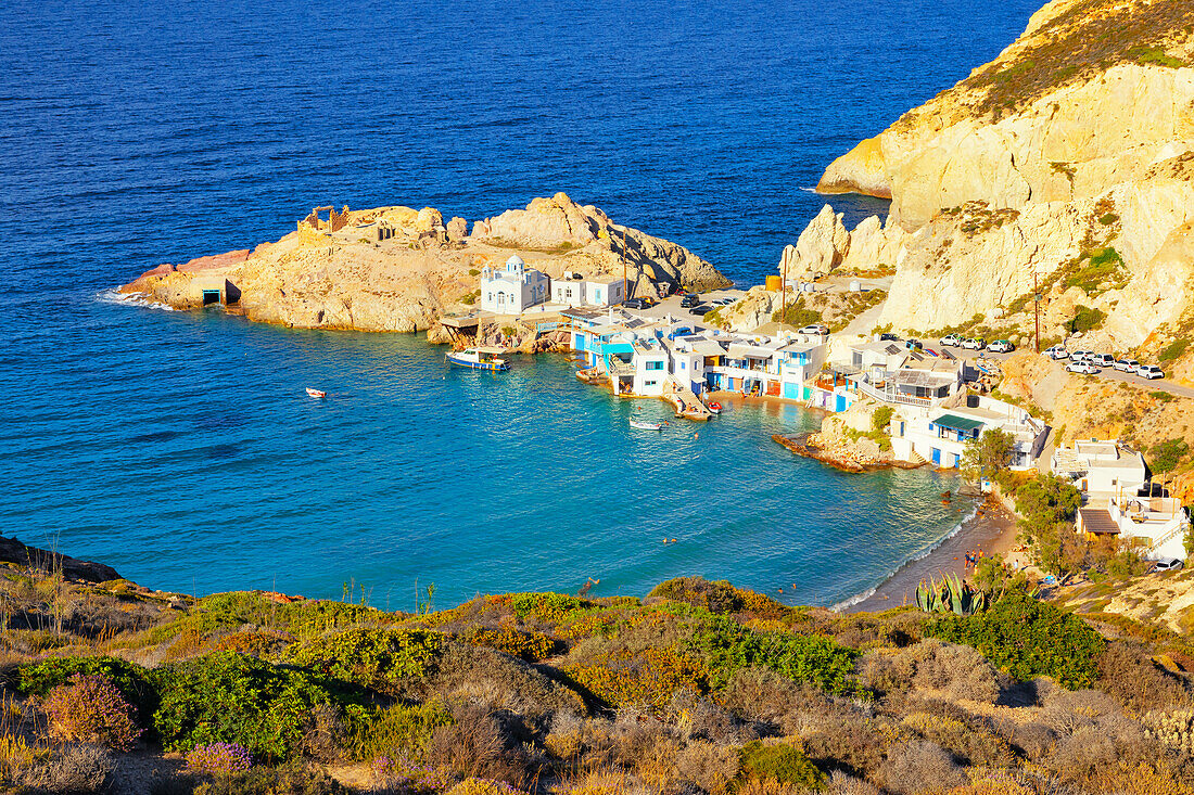 Firopotamos village, high angle view, Firopotamos, Milos Island, Cyclades Islands, Greece