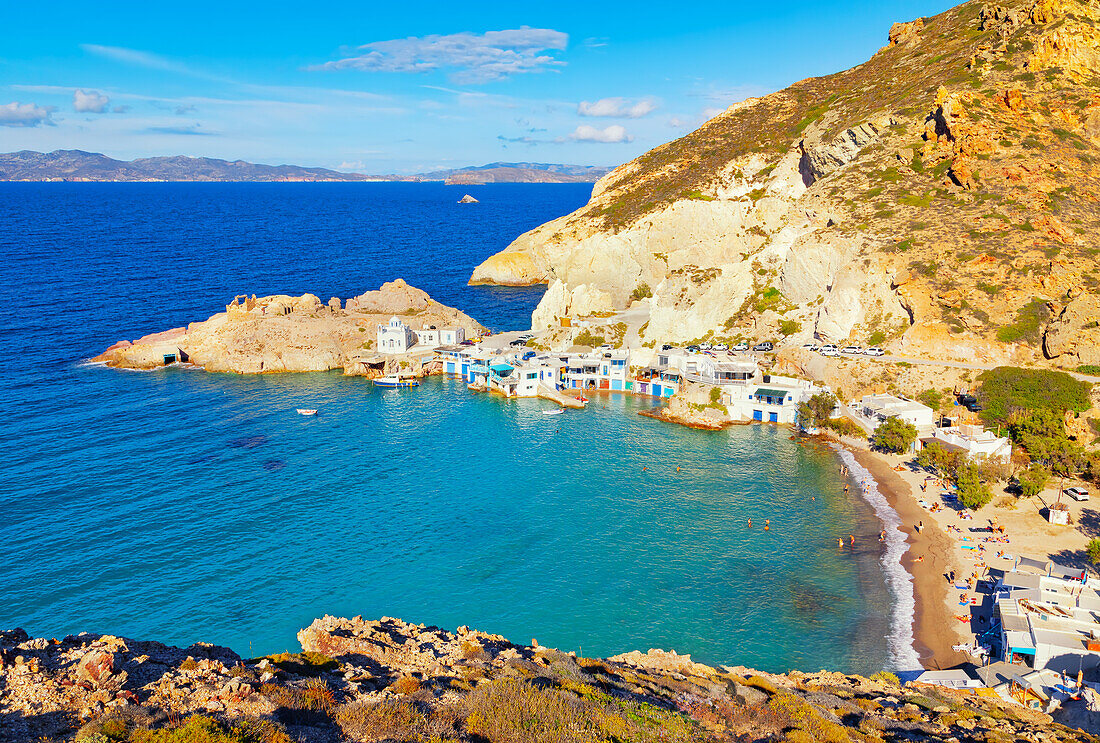 Firopotamos village, high angle view, Firopotamos, Milos Island, Cyclades Islands, Greece