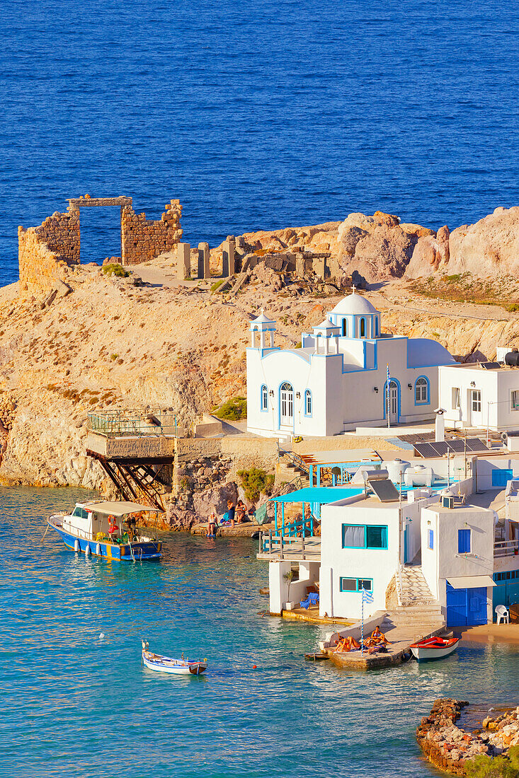 Firopotamos village, high angle view, Firopotamos, Milos Island, Cyclades Islands, Greece