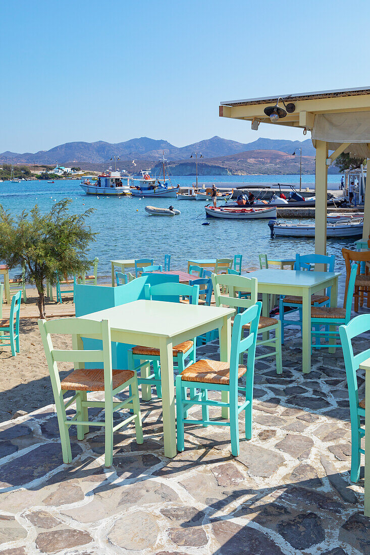 Waterfront restaurant, Pollonia, Milos Island, Cyclades Islands, Greece