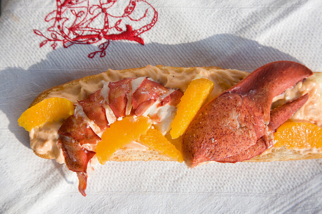  Lobster tail orange fillets on baguette 